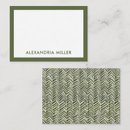 Carte De Correspondance Nom du monogramme moderne Olive Herringbone