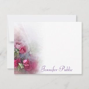 Carte De Correspondance Nom du script calqué Aquarelle Roses Fleurs