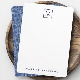 Carte De Correspondance Nom initial en denim bleu monogramme plat