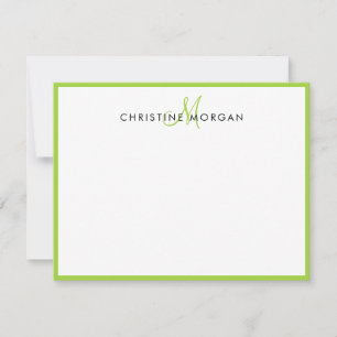 Carte De Correspondance Nom monogramme minimaliste chic simple vert citron