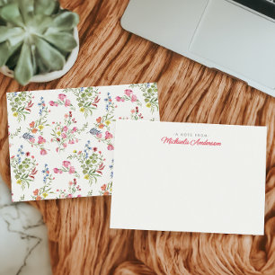 Carte De Correspondance Nom personnalisé Fleurs et feuillage aquarelle ros