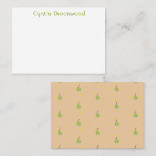 Carte De Correspondance Nom personnalisé vert poire motif brun