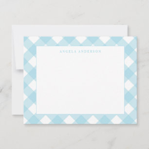 Carte De Correspondance Note moderne à carreaux gingham bleu clair pastel