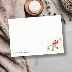 Carte De Correspondance Nounours de la forêt d'hiver mignonne fait du ski 