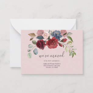Carte De Correspondance Nous avons déménagé la Bourgogne Floral Moving Fai