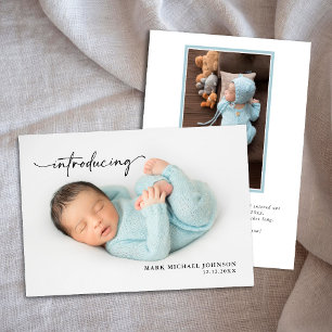 Carte De Correspondance Nouveau-né Blue Baby Boy Photo avec statistiques