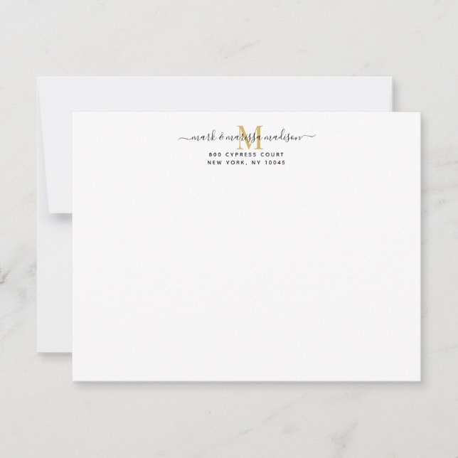Carte De Correspondance Nouveaux mariés modernes Monogrammed Gold (Devant)