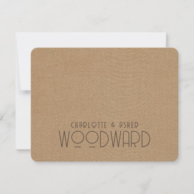 Carte De Correspondance Nouveaux mariés Monogramme Brown texture de lin in (Devant)