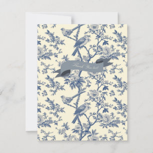 Carte De Correspondance Oiseau Elégant Bleu Toile Peony Floral
