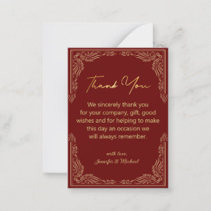 Carte De Correspondance or indien élégant rouge merci mariage