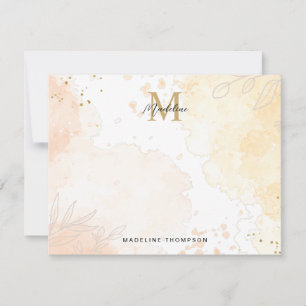 Carte De Correspondance Orange Peach Gold Aquarelle Splash Monogramme