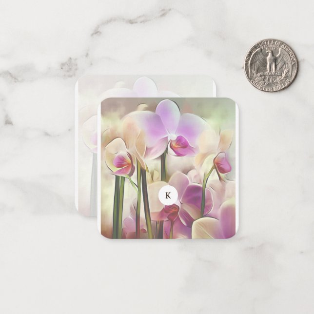 Carte De Correspondance Orchidées Modernes | Ajouter votre initiale (Devant/Arrière en situation)