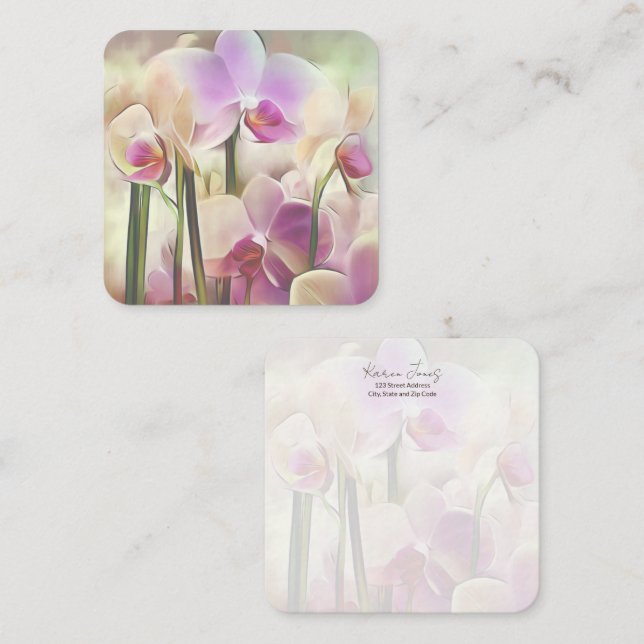 Carte De Correspondance Orchidées Modernes | Ajoutez votre nom (Devant / Derrière)