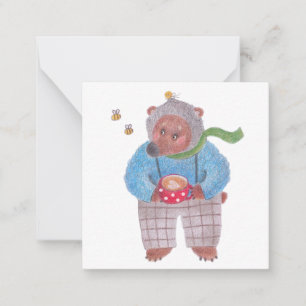 Carte De Correspondance Ours, abeilles et cappuccino