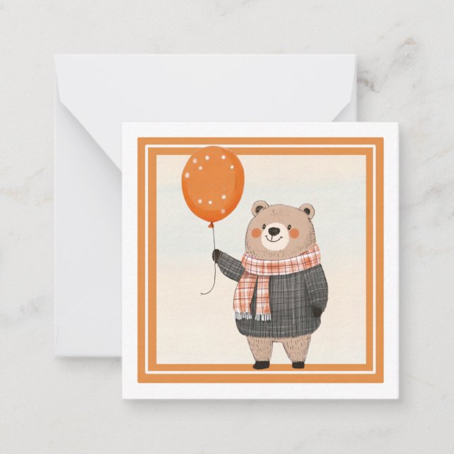 Carte De Correspondance Ours de Sweat Plaid Gris avec Écharpe Plaid Orange (Devant)