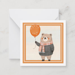 Carte De Correspondance Ours de Sweat Plaid Gris avec Écharpe Plaid Orange