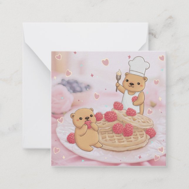 Carte De Correspondance Ours en peluche et gaufres (Devant)
