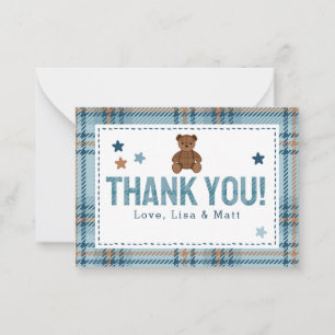 Carte De Correspondance Ours en peluche tartan pour 1er anniversaire ou Ba