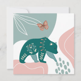 Carte De Correspondance Ours vert nordique et papillon Brown