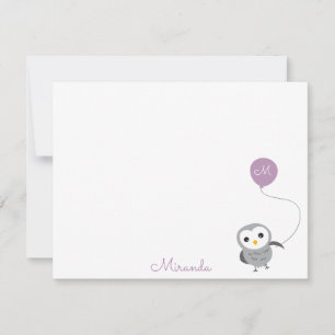 Carte De Correspondance Owl Custom Merci Note, gris et violet clair