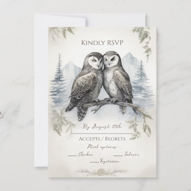 Carte De Correspondance Owl Love Rustic RSVP (Devant)