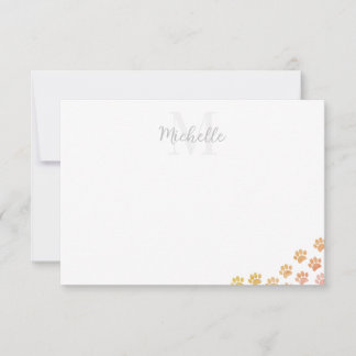 Carte De Correspondance Painted Puppy Paw Prints Watercolor Custom Name