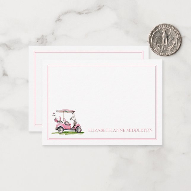 Carte De Correspondance Panier de golf rose Preppy Monogramme (Devant/Arrière en situation)
