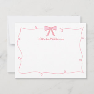 Carte De Correspondance Papeterie à bord ondulé avec un nœud rose féminin