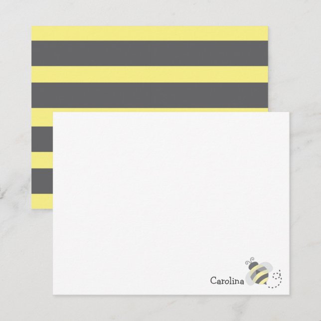 Carte De Correspondance Papeterie Abeille Bourdon Rayures Noires Jaunes (Devant / Derrière)