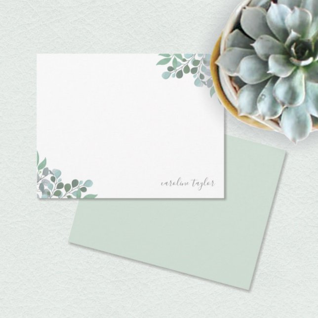 Carte De Correspondance Papeterie Boho Dusty Blue Eucalyptus Green (Créateur téléchargé)