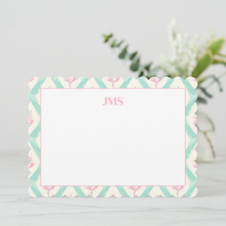 Carte De Correspondance Papeterie chic motif vert monogramme