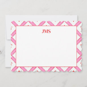 Carte De Correspondance Papeterie chic rose et rouge à motif monogramme