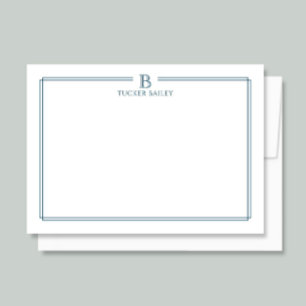 Carte De Correspondance Papeterie Classique à Bordure Bleu Marine Monogram