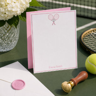 Carte De Correspondance Papeterie de tennis Préppy Raquette Monogramme Ros