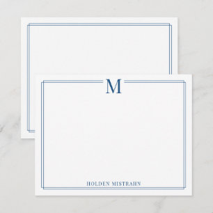 Carte De Correspondance Papeterie moderne à bordure bleue avec monogramme