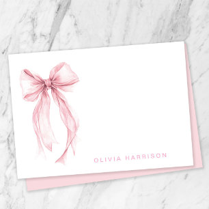 Carte De Correspondance Papeterie Monogramme Fille Ruban Rose Aquarelle