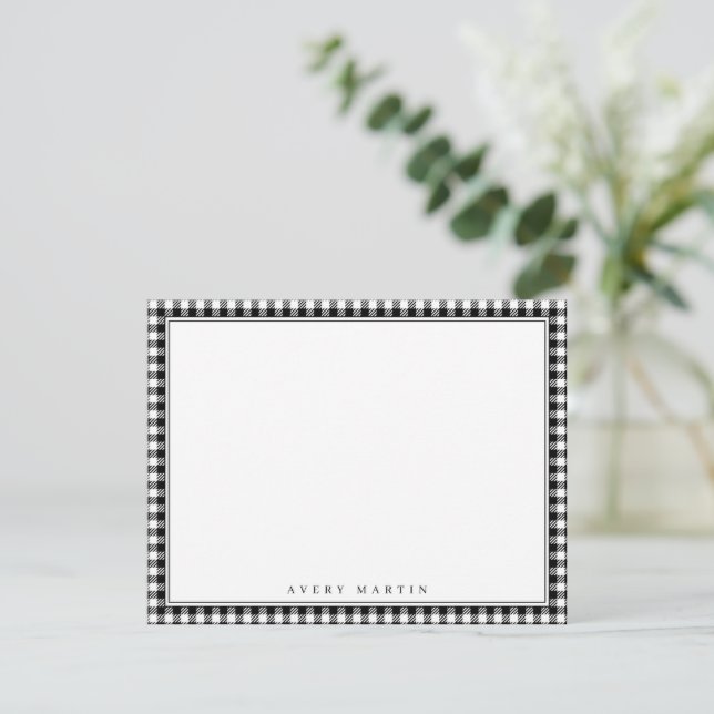 Carte De Correspondance Papeterie personnalisée à motif gingham noir (Debout devant)