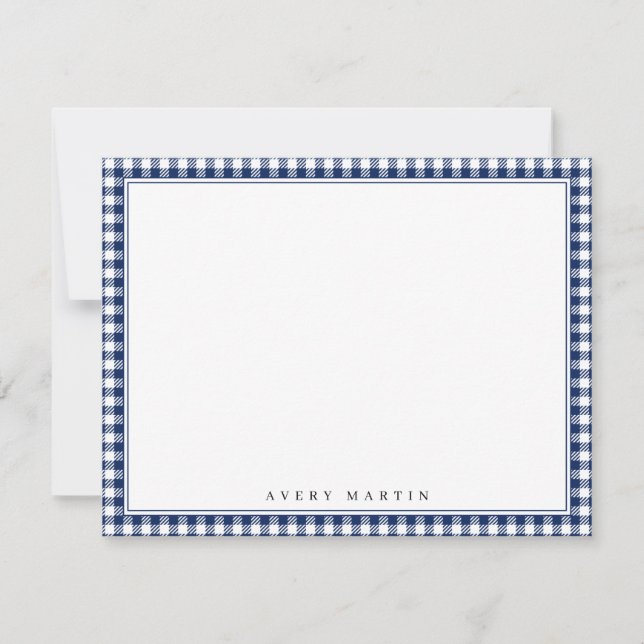 Carte De Correspondance Papeterie personnalisée à motif vichy bleu (Devant)