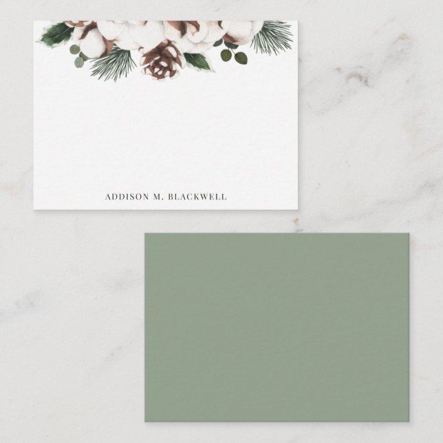 Carte De Correspondance Papeterie personnalisée aquarelle de verdure hiver (Devant / Derrière)