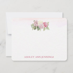 Carte De Correspondance Papeterie personnalisée avec hydrangeas roses élég