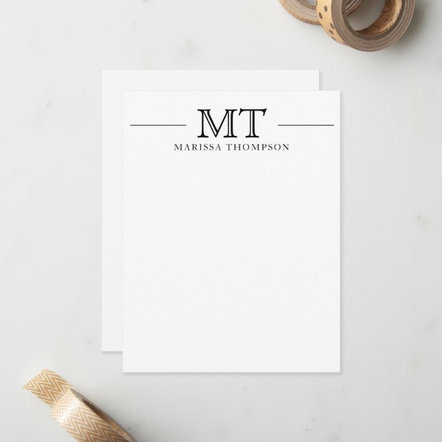 Carte De Correspondance Papeterie personnalisée Chic Monogramme (Devant/Arrière en situation)