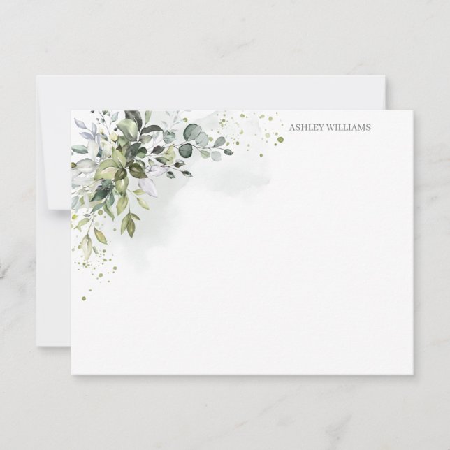 Carte De Correspondance Papeterie personnalisée Dusty Blue Greenery (Devant)