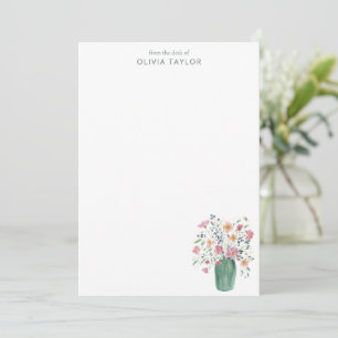 Carte De Correspondance Papeterie personnalisée Nom Floral peint à la main