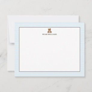 Carte De Correspondance Papeterie personnalisée Ourson rayures bleues