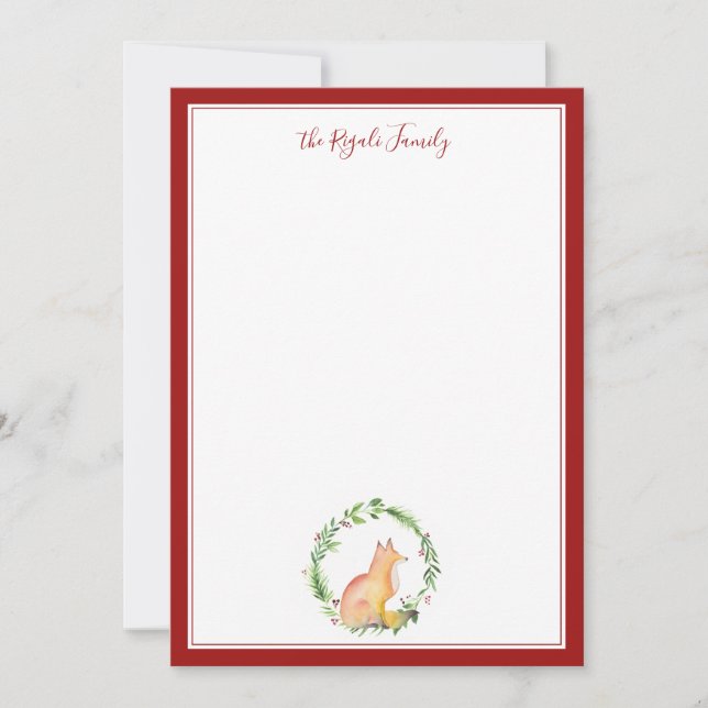 Carte De Correspondance Papeterie personnalisée Renard de Noël aquarelle (Devant)