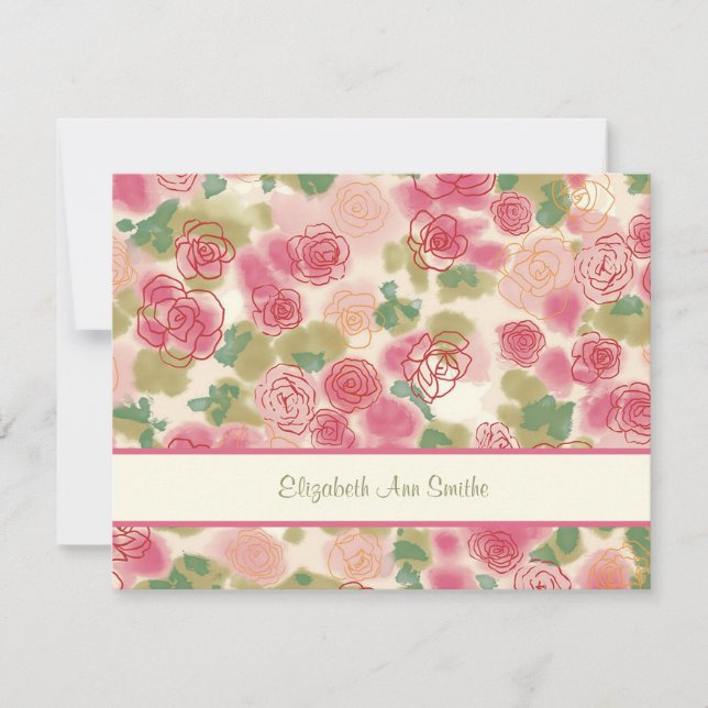 Carte De Correspondance Papeterie personnalisée Rose à roulettes (Devant)