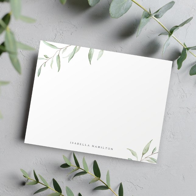 Carte De Correspondance Papeterie personnalisée rustique verte minimale (Minimal greenery rustic Personalized Stationery Note Card)