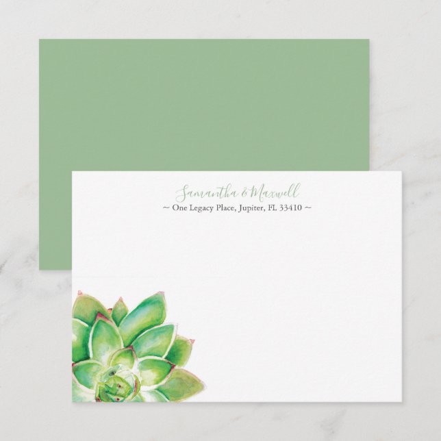 Carte De Correspondance Papeterie personnalisée Tropical Succulente (Devant / Derrière)