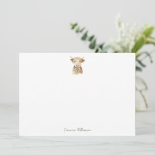 Carte De Correspondance Papeterie personnalisée vache des Highlands aquare
