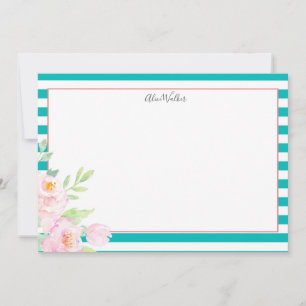 Carte De Correspondance Papeterie Turquoise Blush Peonies